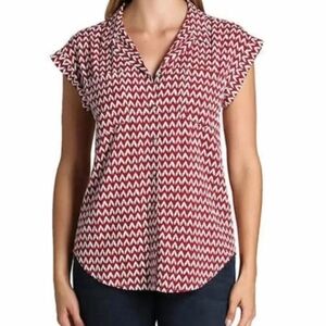 Jachs Girlfriend Women's Short Sleeve Tencel Blouse, Red Chevron Size Large